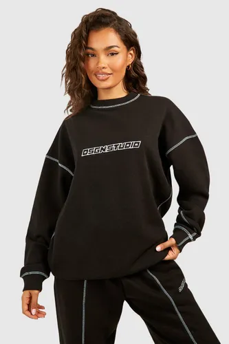 Womens Contrast Stitch Embroidered Oversized Sweatshirt - Black - L, Black