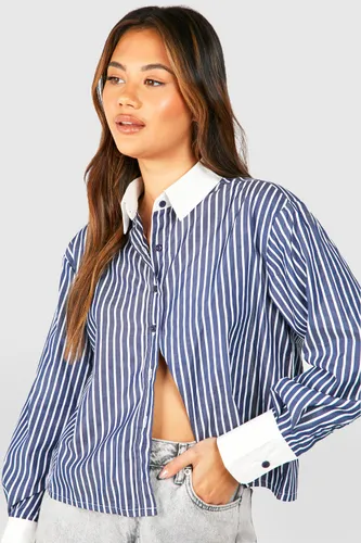 Womens Contrast Stripe Boxy Shirt - Blue - 6, Blue