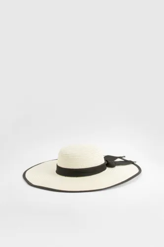Womens Contrast Trim Bow Detail Summer Hat - Beige - One Size, Beige