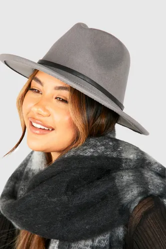 Womens Contrast Trim Fedora Hat - Grey - One Size, Grey