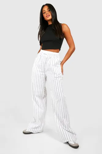 Womens Contrast Waistband Detail Stripe Trousers - White - 14, White