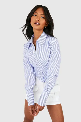 Womens Corset Style Stripe Shirt - Blue - 8, Blue