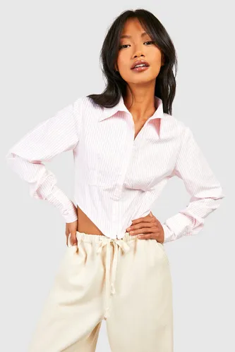 Womens Corset Style Stripe Shirt - Pink - 12, Pink
