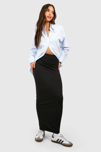 Womens Cotton Jersey High Waisted Slip Maxi Skirt - Black - 8, Black