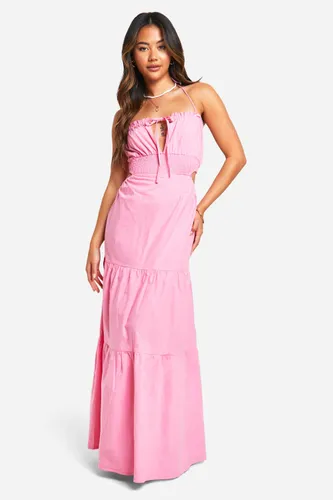 Womens Cotton Poplin Tiered Maxi Dress - Pink - 8, Pink