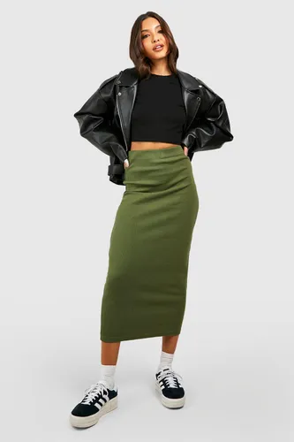 Womens Cotton Rib Midaxi Skirt - Green - 14, Green