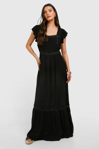 Womens Cotton Ruffle Maxi Dress - Black - 10, Black