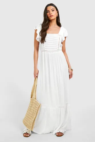 Womens Cotton Ruffle Maxi Dress - White - 8, White