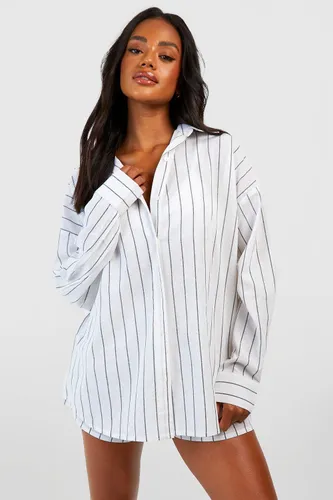 Womens Cotton Stripe Pyjama Shirt - Black & White - 6, Black & White