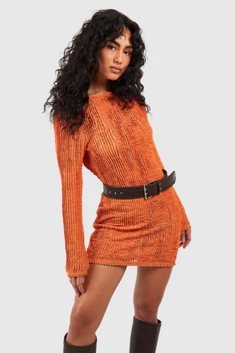 Womens Cowl Back Knitted Bodycon Dress - Orange - 16, Orange