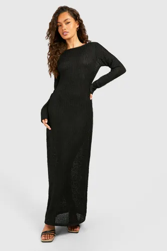 Womens Cowl Back Sheer Knitted Maxi Dress - Black - 8, Black