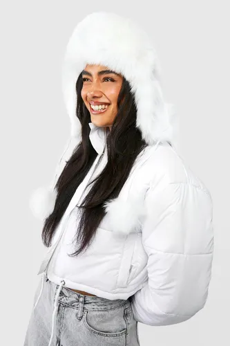 Womens Cream Faux Fur Ski Hat - White - One Size, White