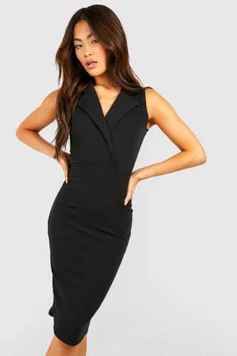 Womens Crepe Collared Sleeveless Midaxi Dress - Black - 10, Black