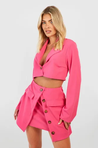 Womens Crepe Cropped Boxy Blazer - Pink - 8, Pink