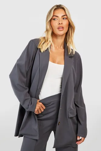 Womens Crepe Oversized Fit Blazer - Grey - 8, Grey