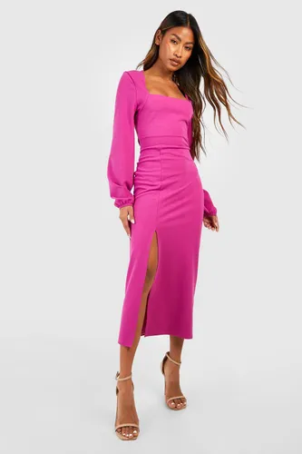 Womens Crepe Square Neck Volume Sleeve Midaxi Dress - Pink - 16, Pink
