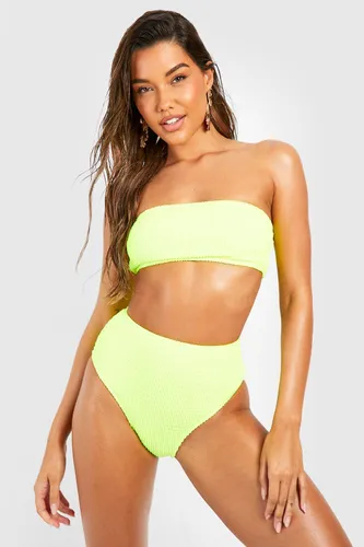 Womens Crinkle Bandeau Bikini Top - Green - 6, Green