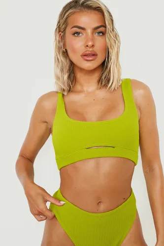 Womens Crinkle Cut Out Scoop Bikini Top - Green - 16, Green