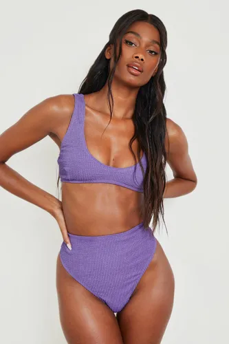 Womens Crinkle High Waisted Bikini Brief - Purple - 6, Purple