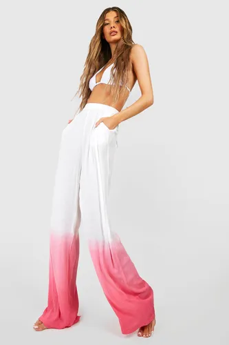 Womens Crinkle Ombre Wide Leg Beach Trousers - Pink - S, Pink