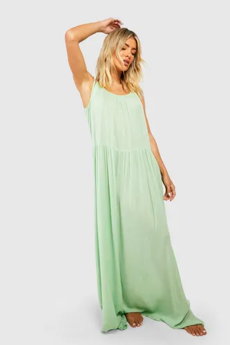 Womens Crinkle Strappy Maxi Beach Dress - Green - S, Green