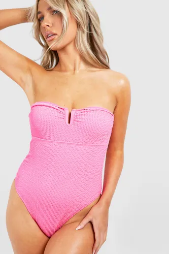 Womens Crinkle U Trim Bandeau Swimsuit - Pink - 6, Pink