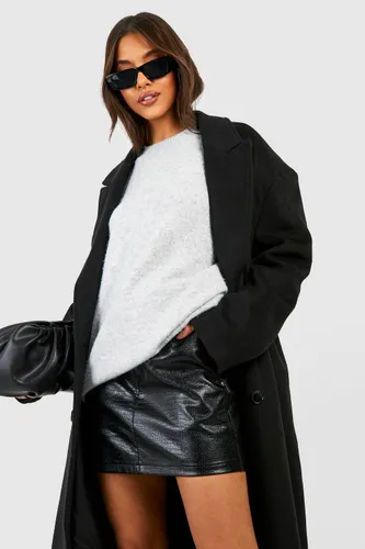 Womens Croc Faux Leather Mini Skirt - Black - 8, Black