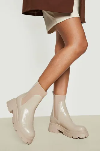 Womens Croc Heeled Chelsea Boots - Cream - 4, Cream