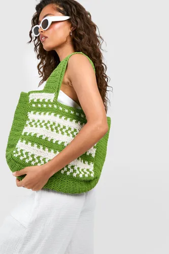 Womens Crochet Beach Bag - Green - One Size, Green