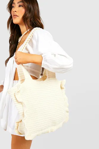 Womens Crochet Frill Beach Bag - White - One Size, White