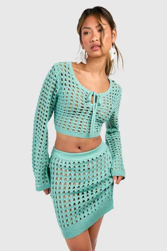 Womens Crochet Mini Skirt - Blue - S, Blue