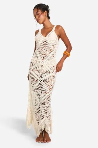 Womens Crochet Strappy Beach Maxi Dress - White - S, White