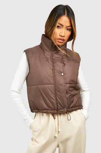 Womens Crop Boxy Toggle Detail Gilet - Brown - 8, Brown