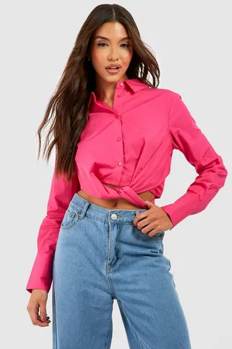 Womens Crop Wrap Front Shirt - Pink - 12, Pink