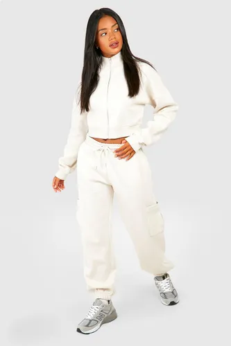 Womens Cropped Bomber Cargo Jogger Tracksuit - Beige - Xl, Beige