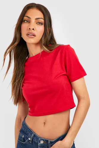 Womens Cropped Boxy Crew Neck Tshirt - Red - L, Red