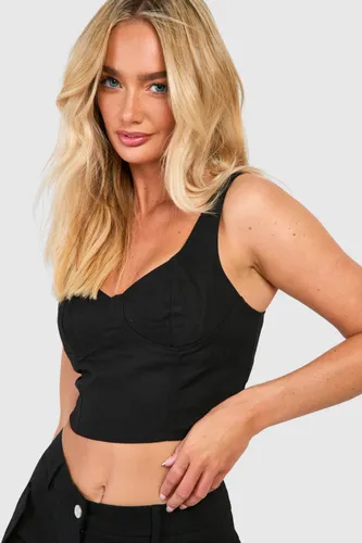 Womens Cropped Bust Detail Top - Black - 6, Black