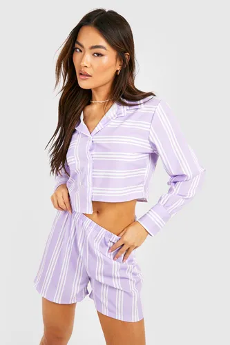 Womens Cropped Contrast Stripe Relaxed Fit Shirt & Shorts - Purple - 12, Purple