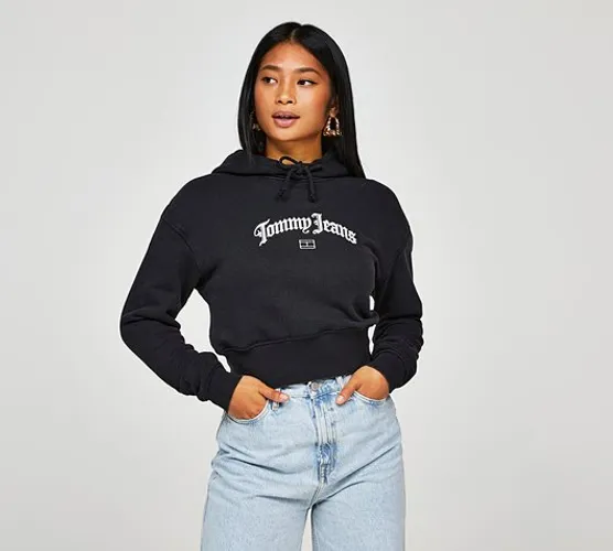 Womens Cropped Grunge Washed Hoodie