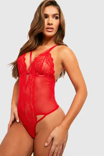 Womens Cross Front Strapping Bodysuit - Red - 6, Red