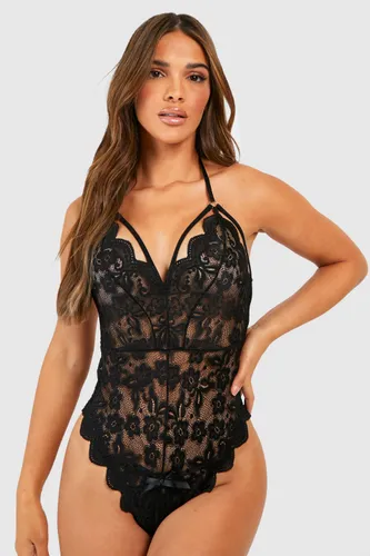 Womens Crotchless Strapping Lace Bodysuit - Black - S, Black