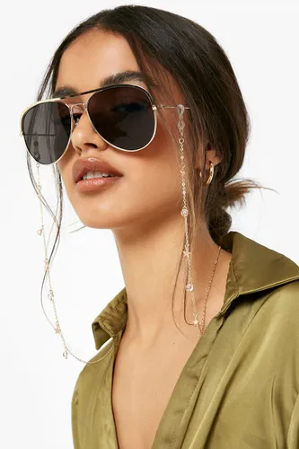 Womens Crystal Embellished Sunglasses Chain - Gold - One Size, Gold