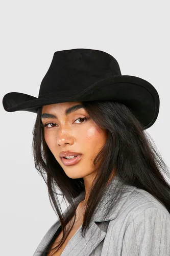Womens Curved Edge Cowboy Fedora Hat - Black - One Size, Black