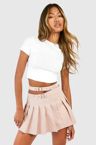 Womens Cut Out Buckle Detail Mini Skirt - Beige - 10, Beige