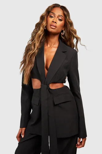 Womens Cut Out Knot Detail Fitted Blazer - Black - 10, Black