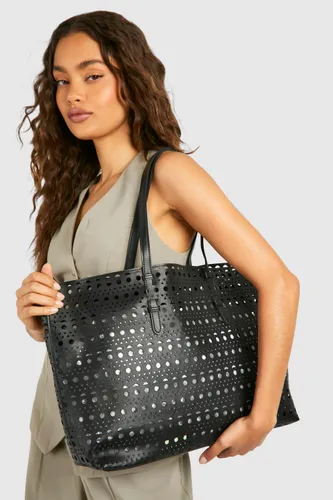 Womens Cut Out Tote Bag - Black - One Size, Black