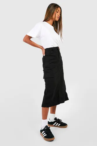 Womens Denim Cargo Midi Skirt - Black - S, Black