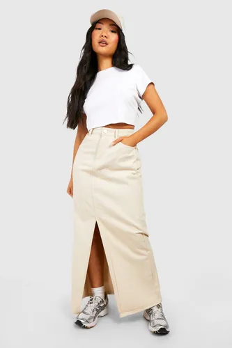Womens Denim Split Front Maxi Skirt - Cream - 10, Cream
