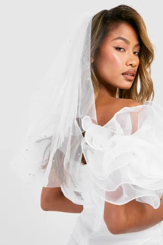 Womens Diamante Bridal Veil Hair Clip - White - One Size, White