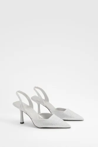 Womens Diamante Slingback Court Heels - Grey - 3, Grey